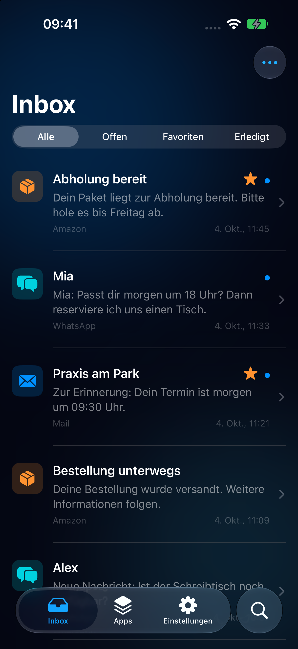 Die NotiVault-Inbox · Beispielnachrichten
